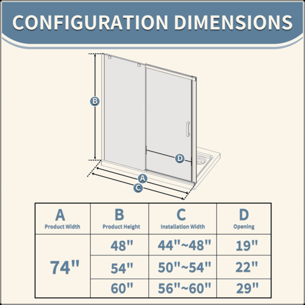 ZHONGSHANJUFU Shower Door, Aluminum Sliding Glass Shower Door With ...